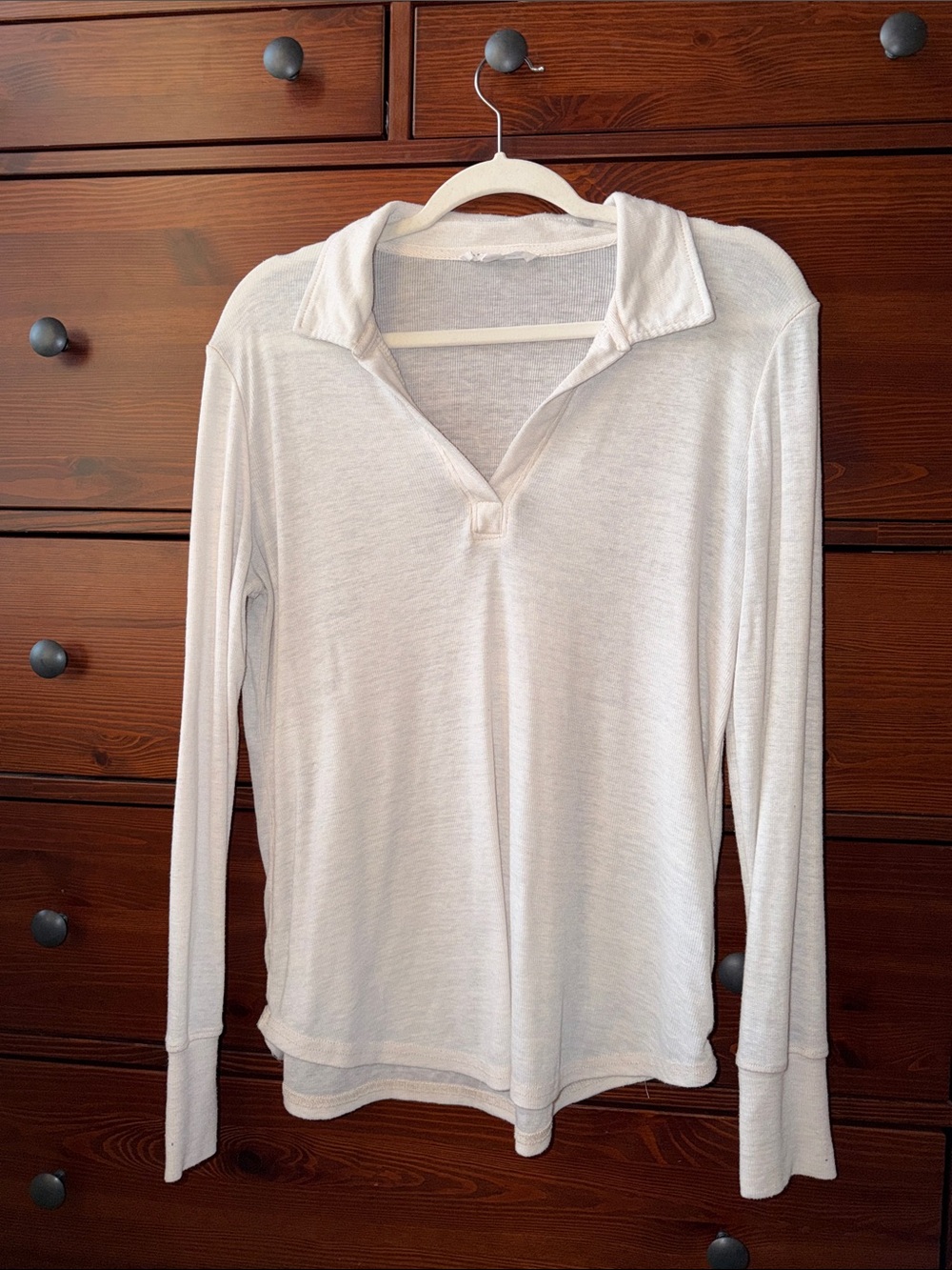 Jane + Delancey Ivory Ribbed Polo Top Long Sleeve Size M